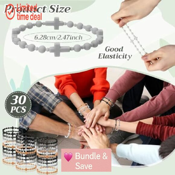 30-Piece Silicone Cross Bracelet Set for Women Men, Religious Faith Gift - Picture 3 of 8